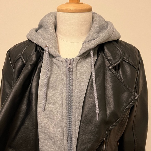 Faux Leather Contrast Hooded Jacket - Picture 4 of 7
